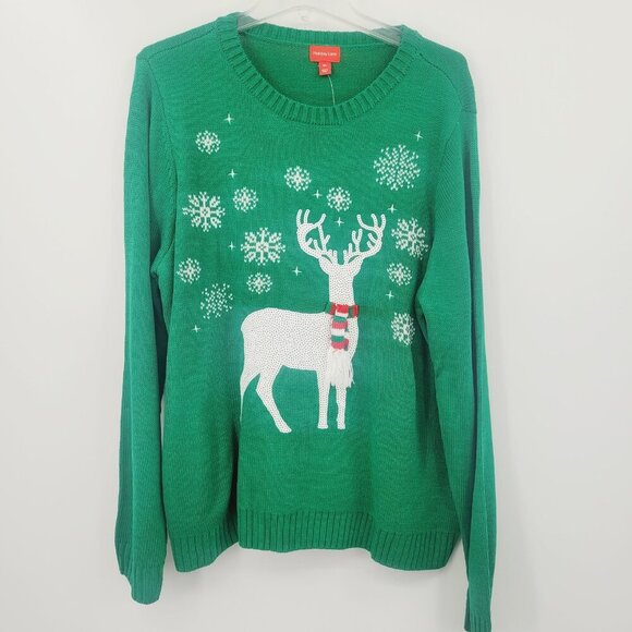 NWT Holiday Lane Women's Sequined Reindeer Crewneck Sweater - Picture 2 of 6